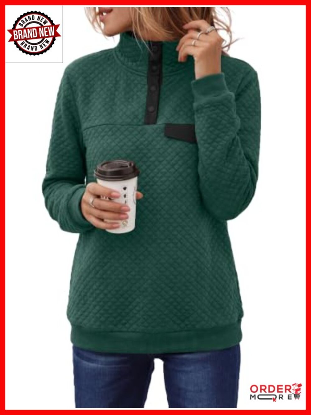 Quarter Zip Sweatshirt Quilted Pullover Kangaroo Pocket Relaxed Fit